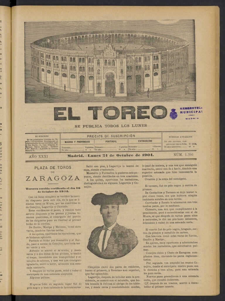 Miniatura de El Toreo: suplemento a "La Correspondencia Teatral" del 24 de octubre de 1904, nº 1705