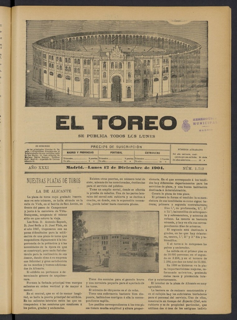 Miniatura de El Toreo: suplemento a "La Correspondencia Teatral" del 12 de diciembre de 1904, nº 1712