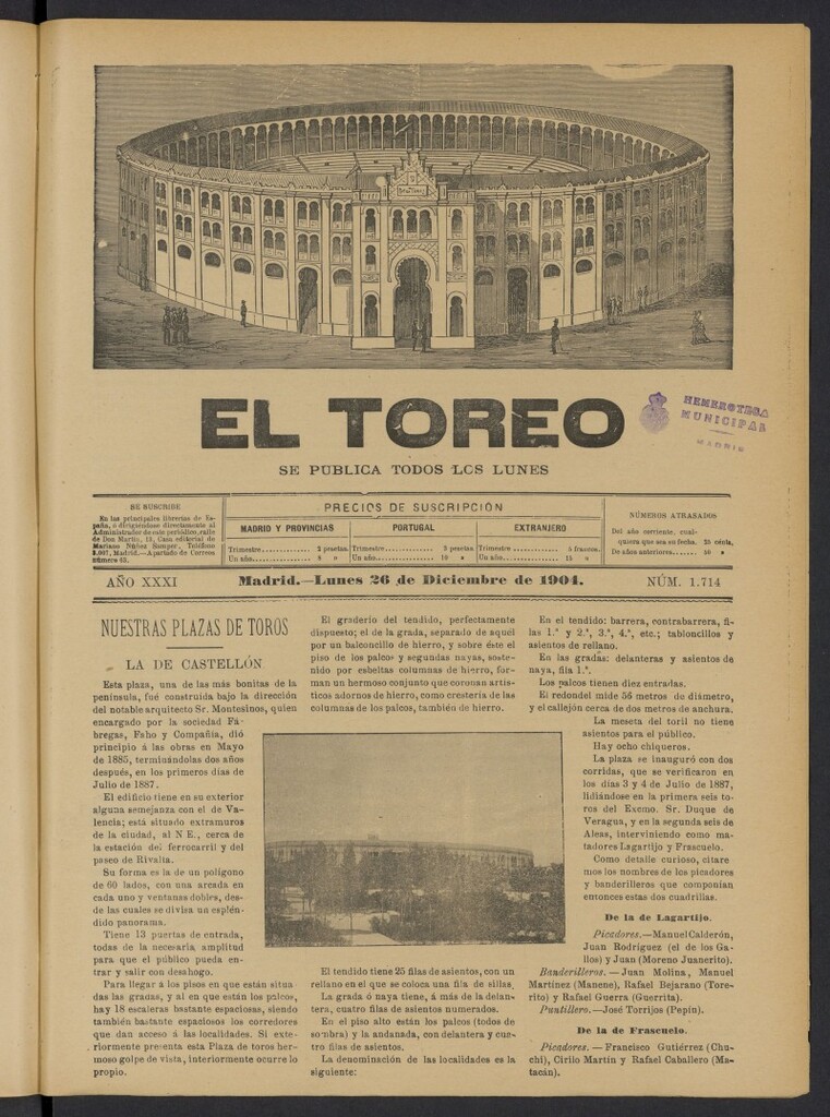 Miniatura de El Toreo: suplemento a "La Correspondencia Teatral" del 26 de diciembre de 1904, nº 1714
