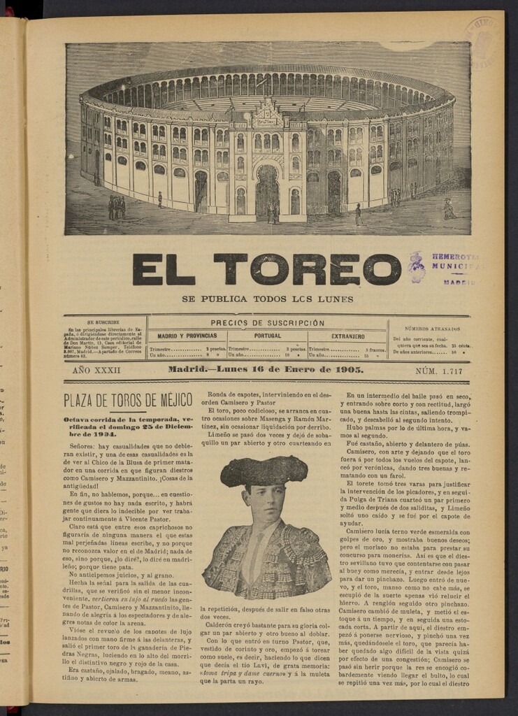 Miniatura de El Toreo: suplemento a "La Correspondencia Teatral" del 16 de enero de 1905, nº 1717