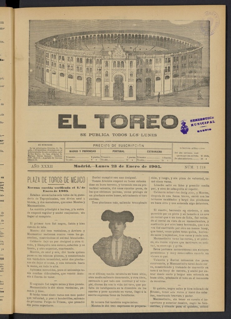 Miniatura de El Toreo: suplemento a "La Correspondencia Teatral" del 23 de enero de 1905, nº 1718