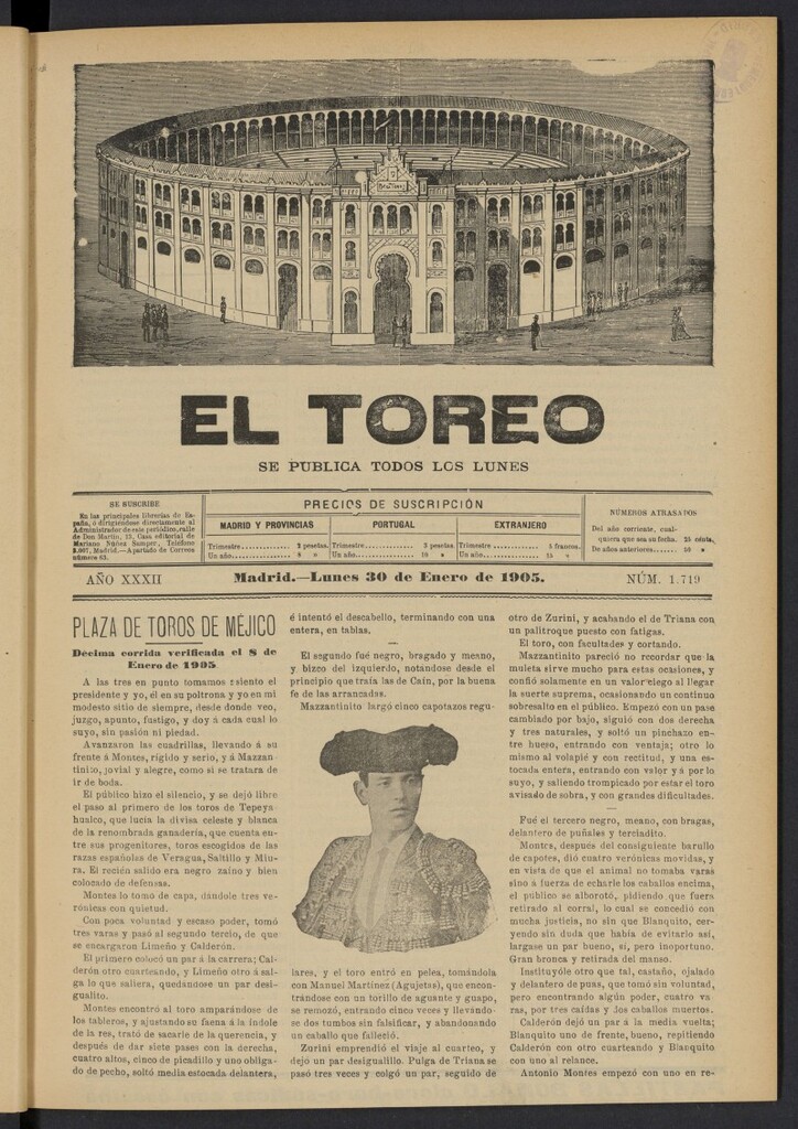 Miniatura de El Toreo: suplemento a "La Correspondencia Teatral" del 30 de enero de 1905, nº 1719