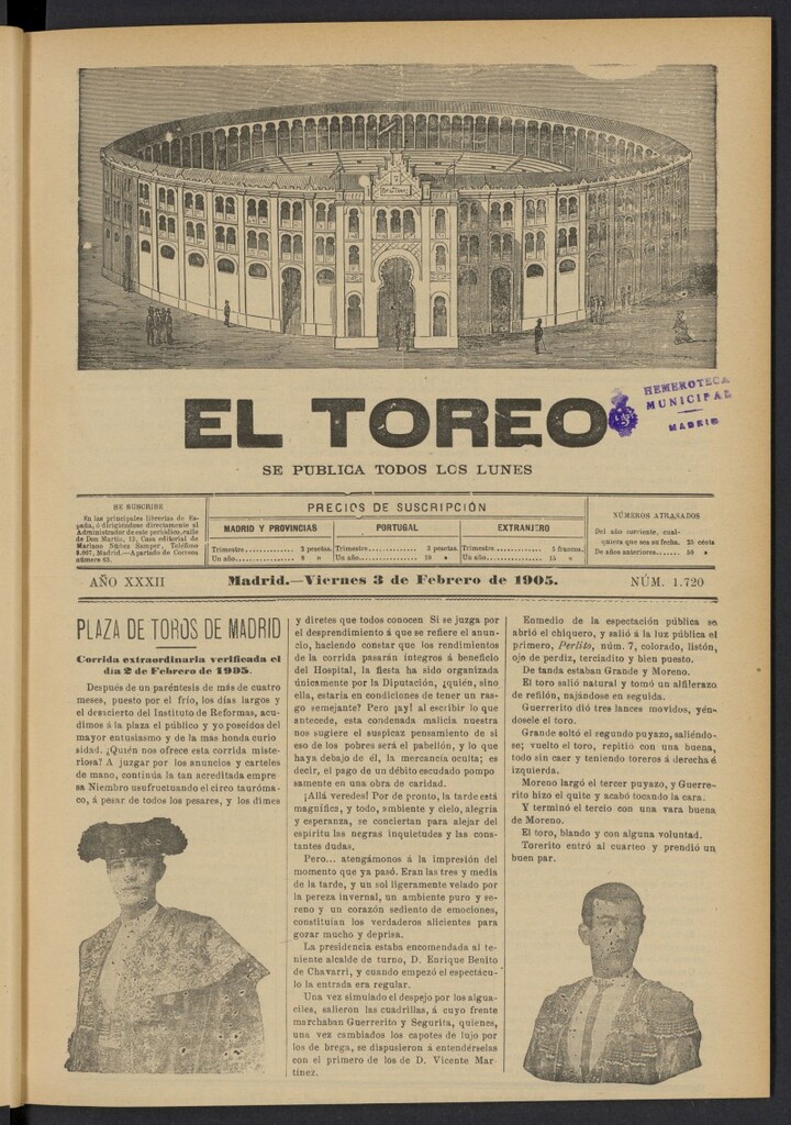 Miniatura de El Toreo: suplemento a "La Correspondencia Teatral" del 3 de febrero de 1905, nº 1720