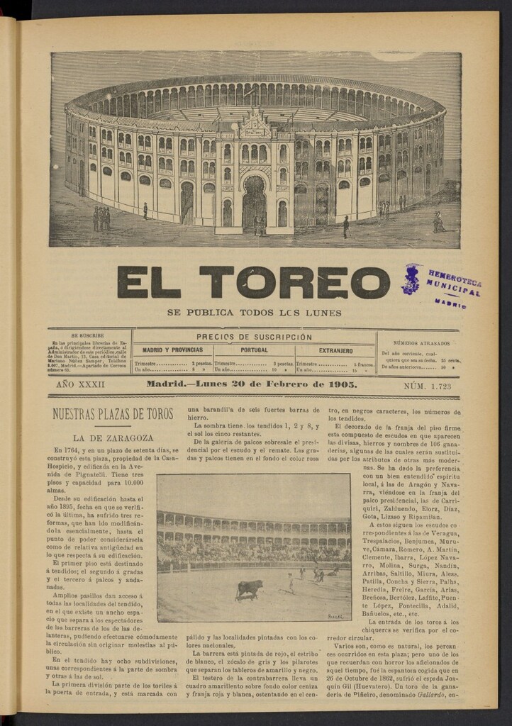Miniatura de El Toreo: suplemento a "La Correspondencia Teatral" del 20 de febrero de 1905, nº 1723