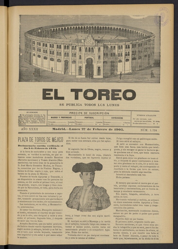 Miniatura de El Toreo: suplemento a "La Correspondencia Teatral" del 27 de febrero de 1905, nº 1724