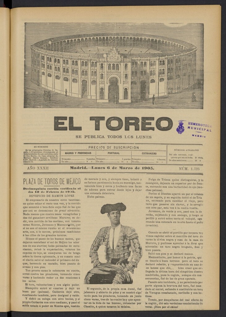 Miniatura de El Toreo: suplemento a "La Correspondencia Teatral" del 6 de marzo de 1905, nº 1725