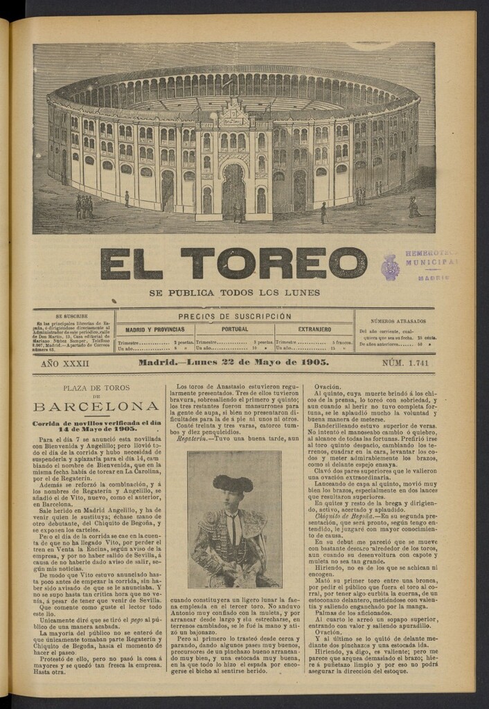 Miniatura de El Toreo: suplemento a "La Correspondencia Teatral" del 22 de mayo de 1905, nº 1741