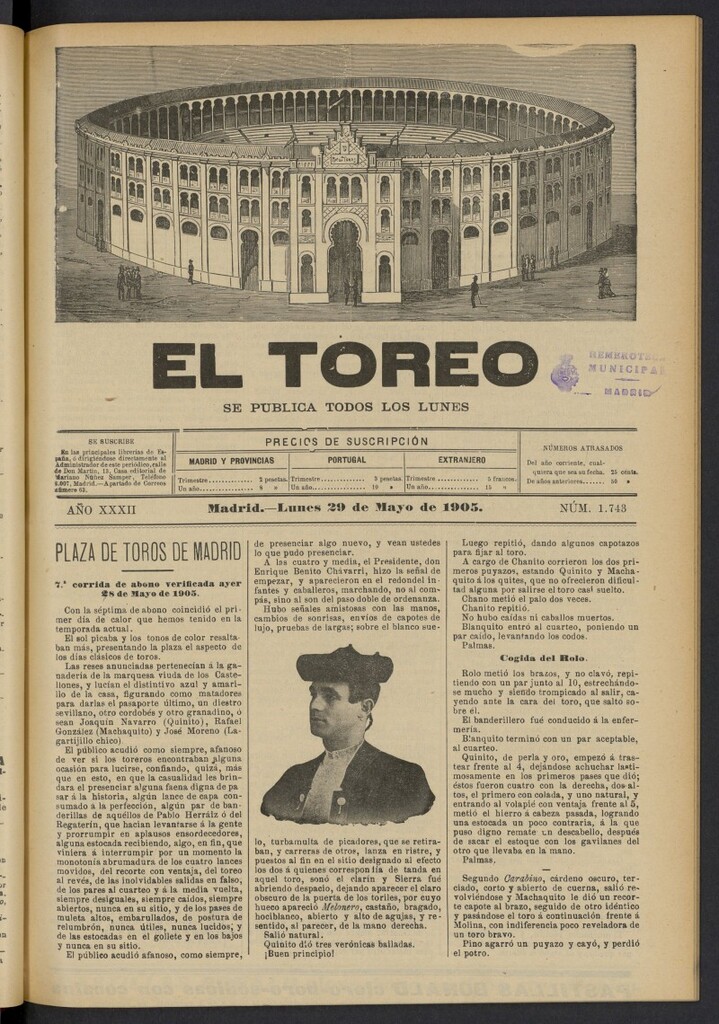 Miniatura de El Toreo: suplemento a "La Correspondencia Teatral" del 29 de mayo de 1905, nº 1743