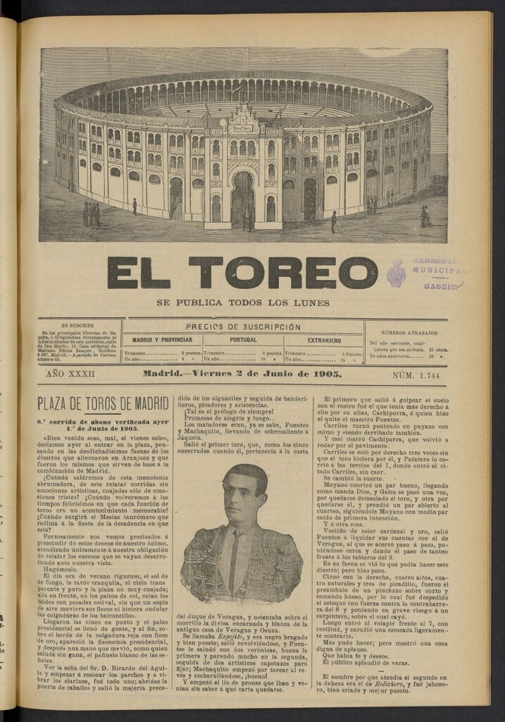Miniatura de El Toreo: suplemento a "La Correspondencia Teatral" del 2 de junio de 1905, nº 1744