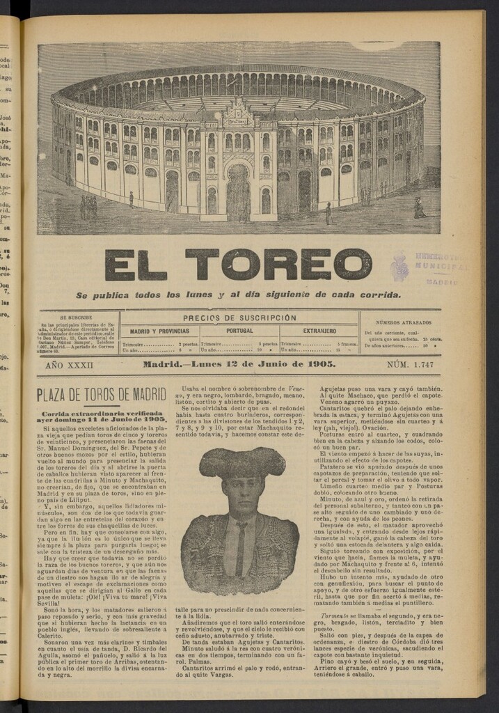 Miniatura de El Toreo: suplemento a "La Correspondencia Teatral" del 12 de junio de 1905, nº 1747
