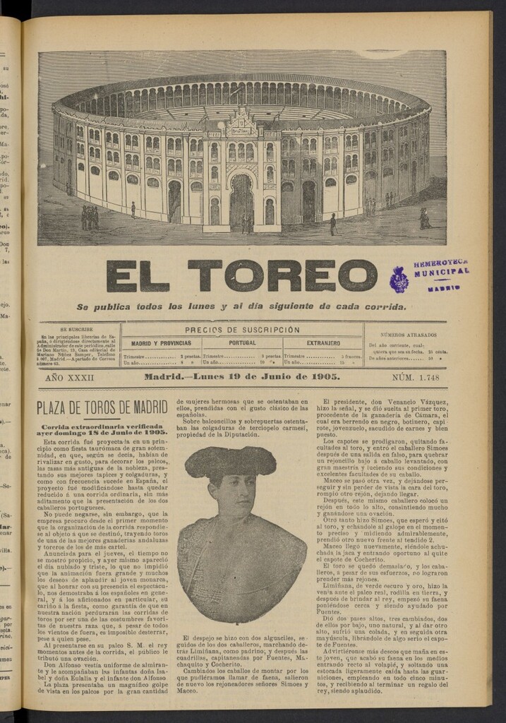 Miniatura de El Toreo: suplemento a "La Correspondencia Teatral" del 19 de junio de 1905, nº 1748