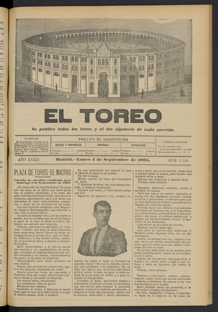 Miniatura de El Toreo: suplemento a "La Correspondencia Teatral" del 4 de septiembre de 1905, nº 1764