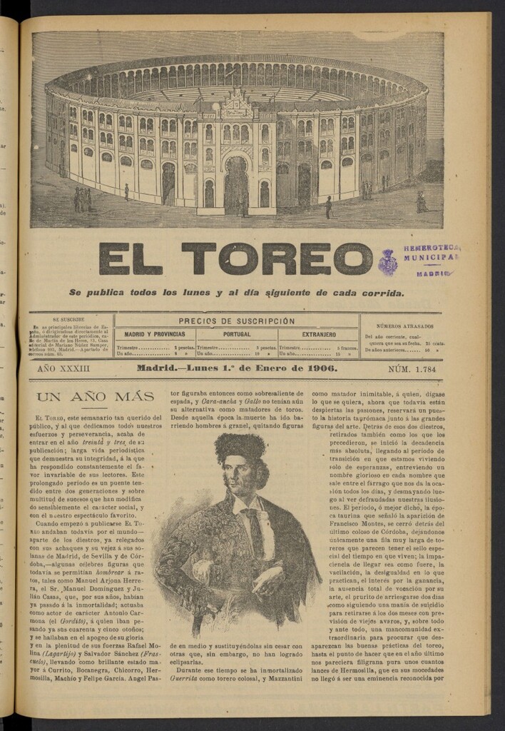 Miniatura de El Toreo: suplemento a "La Correspondencia Teatral" del 1 de enero de 1906, nº 1784