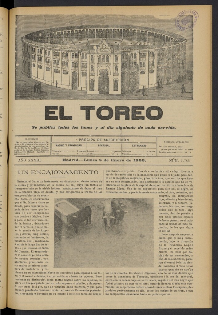 Miniatura de El Toreo: suplemento a "La Correspondencia Teatral" del 8 de enero de 1906, nº 1785