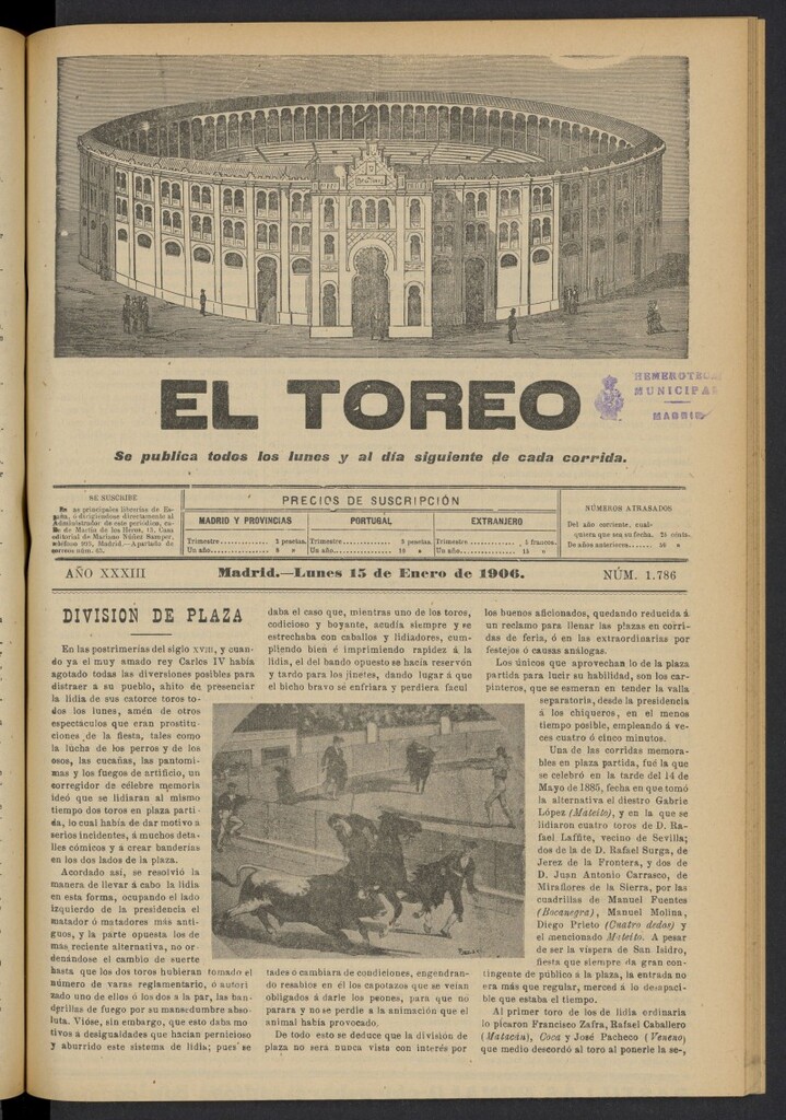 Miniatura de El Toreo: suplemento a "La Correspondencia Teatral" del 15 de enero de 1906, nº 1786