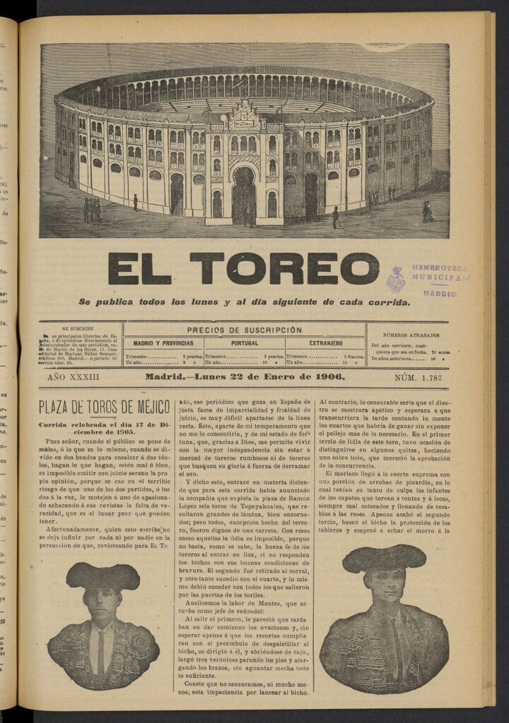 Miniatura de El Toreo: suplemento a "La Correspondencia Teatral" del 22 de enero de 1906, nº 1787