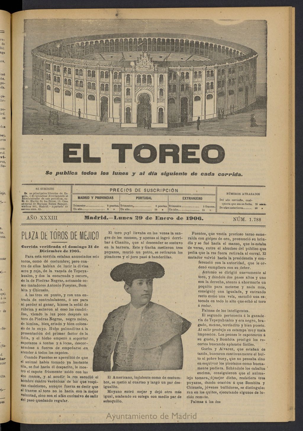 Miniatura de El Toreo: suplemento a "La Correspondencia Teatral" del 29 de enero de 1906, nº 1788