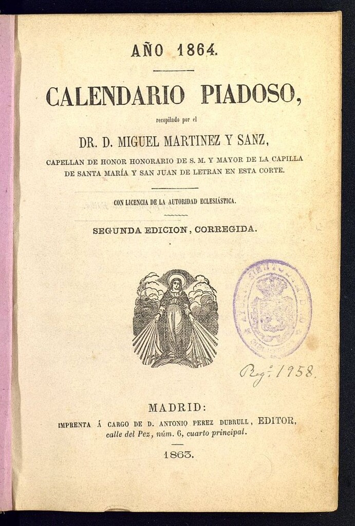 Miniatura de Calendario Piadoso del año de 1864