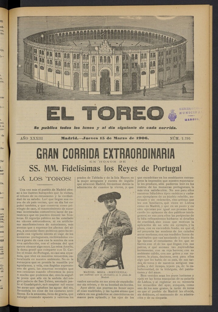 Miniatura de El Toreo: suplemento a "La Correspondencia Teatral" del 15 de marzo de 1906, nº 1795