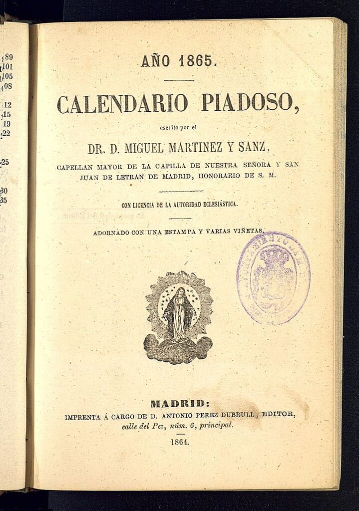 Miniatura de Calendario Piadoso del año de 1865