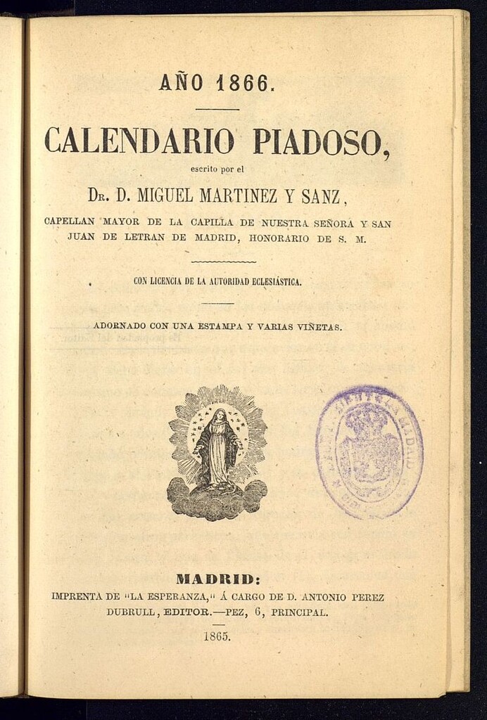 Miniatura de Calendario Piadoso del año de 1866