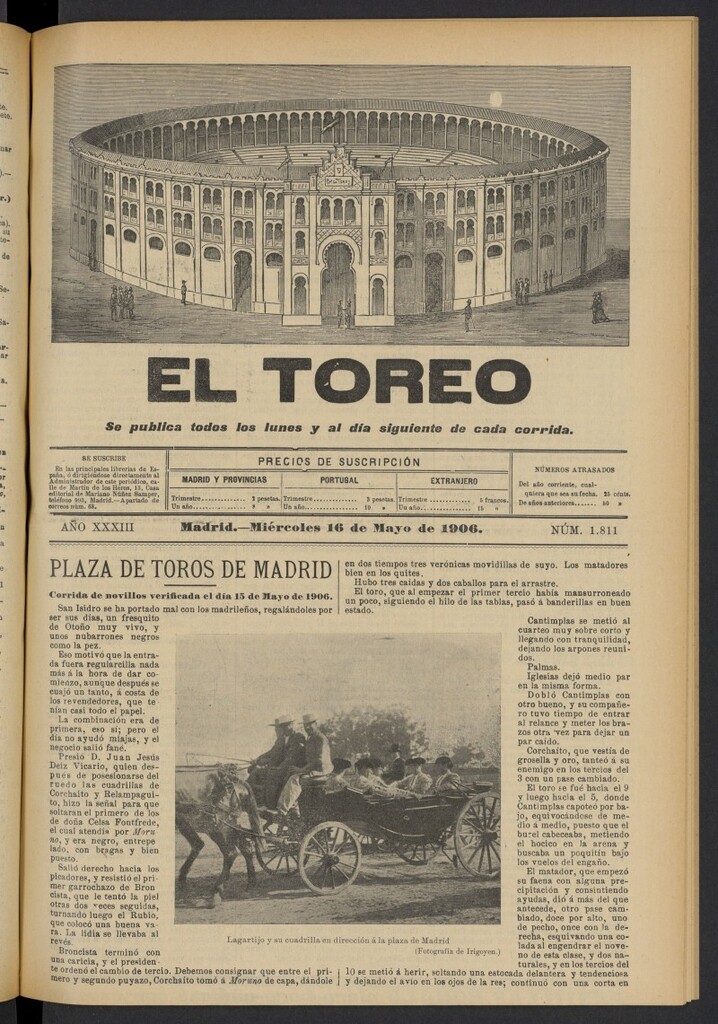 Miniatura de El Toreo: suplemento a "La Correspondencia Teatral" del 16 de mayo de 1906, nº 1811