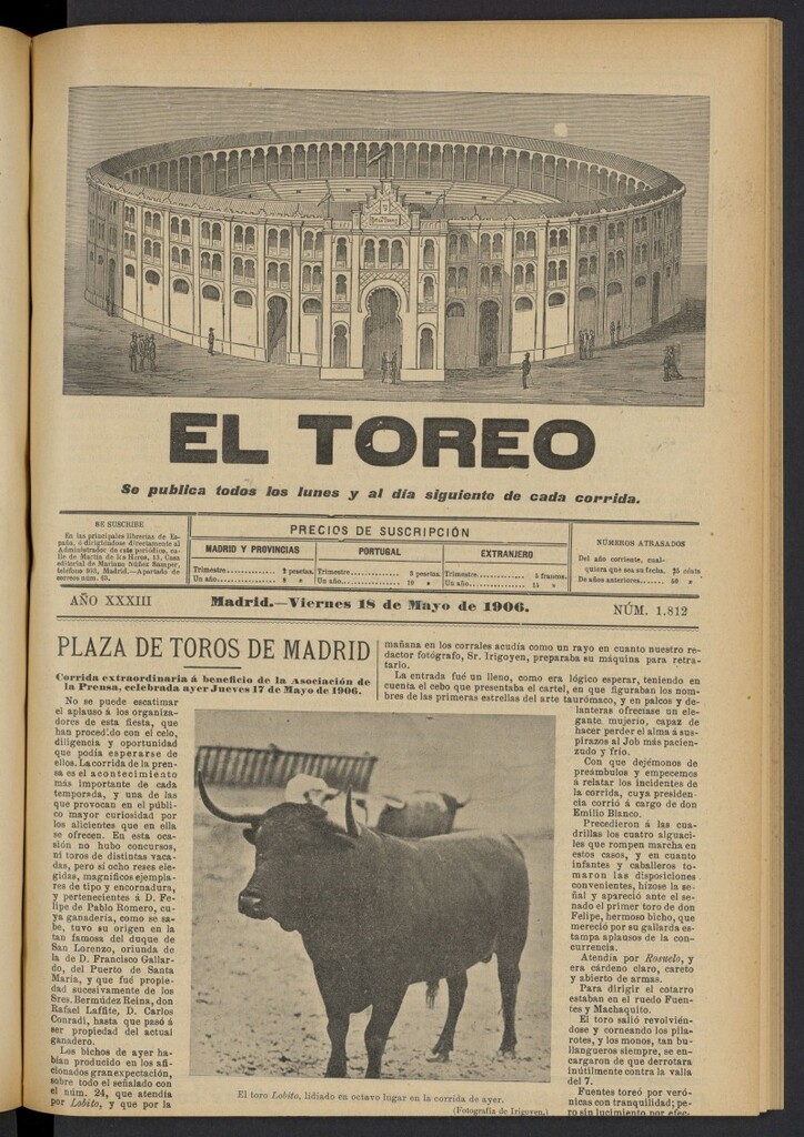 Miniatura de El Toreo: suplemento a "La Correspondencia Teatral" del 18 de mayo de 1906, nº 1812