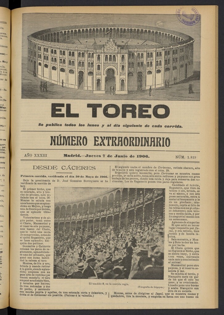 Miniatura de El Toreo: suplemento a "La Correspondencia Teatral" del 7 de junio de 1906, nº 1819
