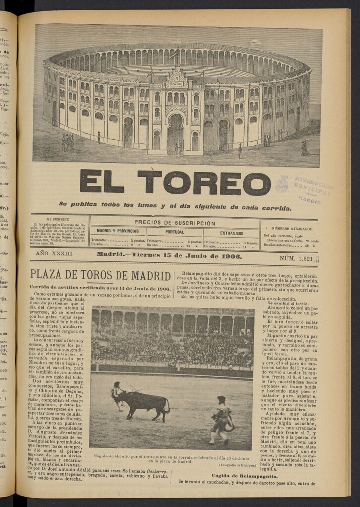 Miniatura de El Toreo: suplemento a "La Correspondencia Teatral" del 15 de junio de 1906, nº 1821