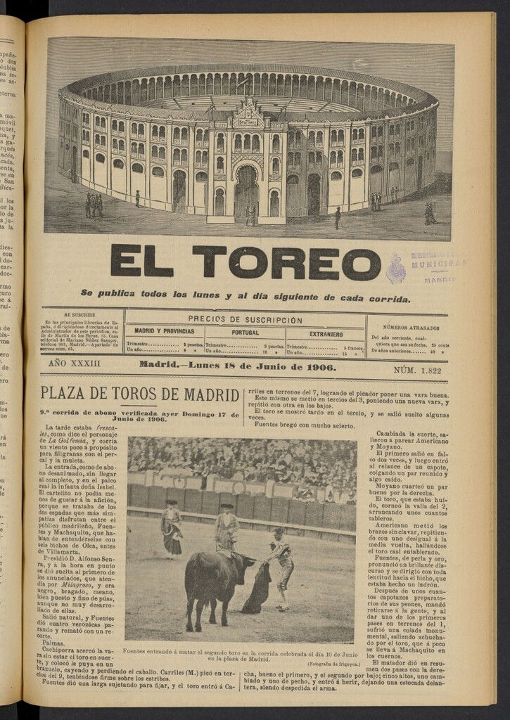 Miniatura de El Toreo: suplemento a "La Correspondencia Teatral" del 18 de junio de 1906, nº 1822