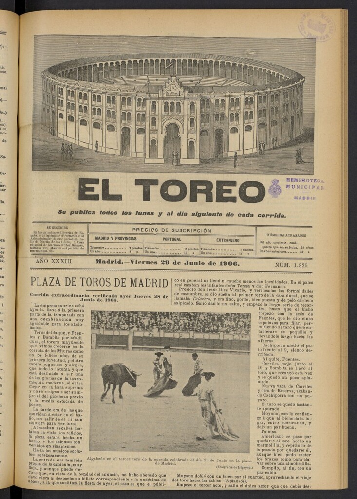 Miniatura de El Toreo: suplemento a "La Correspondencia Teatral" del 29 de junio de 1906, nº 1825