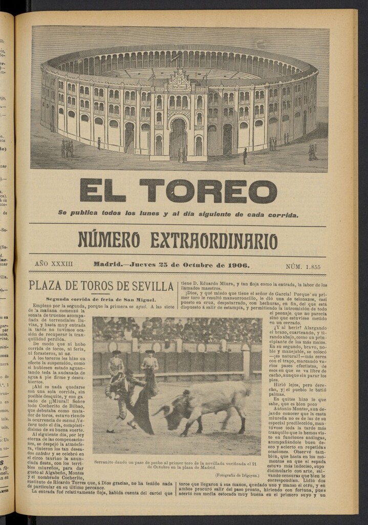 Miniatura de El Toreo: suplemento a "La Correspondencia Teatral" del 25 de octubre de 1906, nº 1855