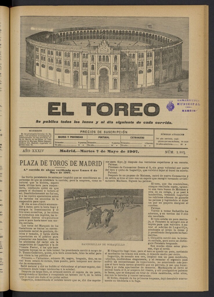 Miniatura de El Toreo: suplemento a "La Correspondencia Teatral" del 7 de mayo de 1907, nº 1888
