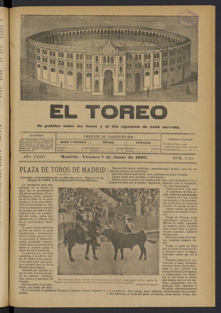 Miniatura de El Toreo: suplemento a "La Correspondencia Teatral" del 7 de junio de 1907, nº 1898
