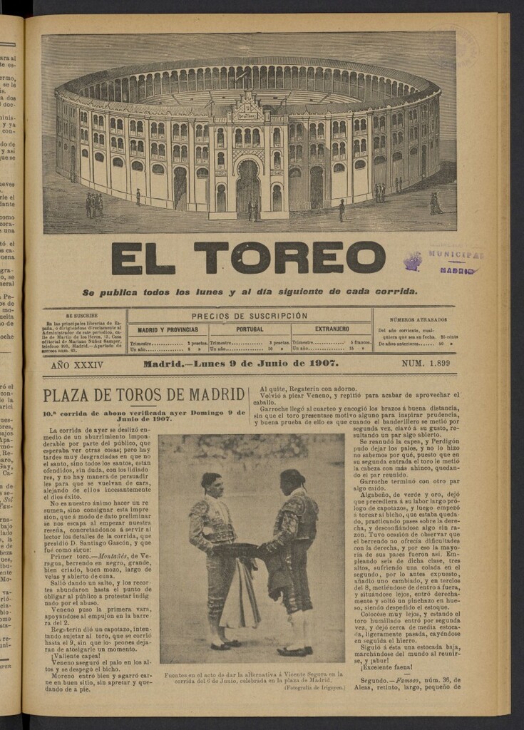 Miniatura de El Toreo: suplemento a "La Correspondencia Teatral" del 9 de junio de 1907, nº 1899