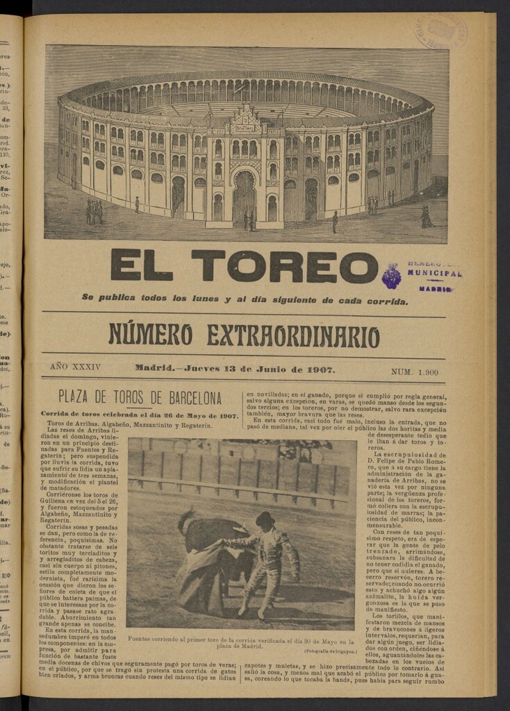Miniatura de El Toreo: suplemento a "La Correspondencia Teatral" del 13 de junio de 1907, nº 1900