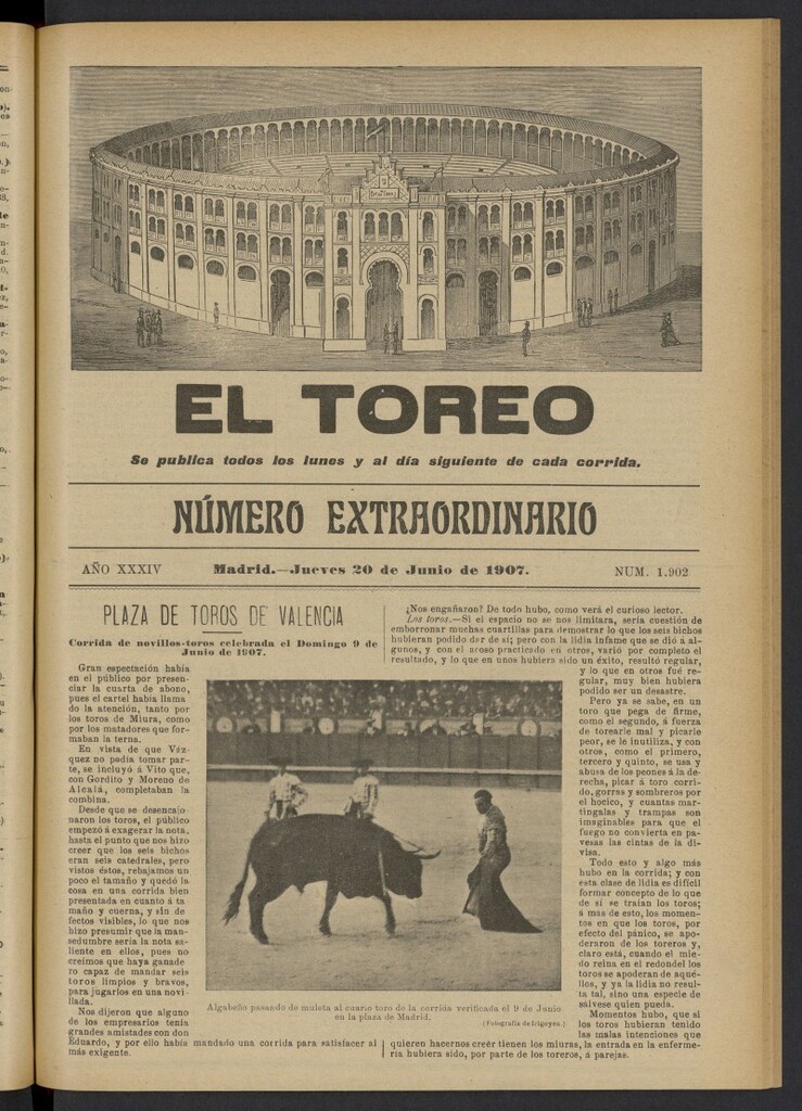 Miniatura de El Toreo: suplemento a "La Correspondencia Teatral" del 20 de junio de 1907, nº 1902