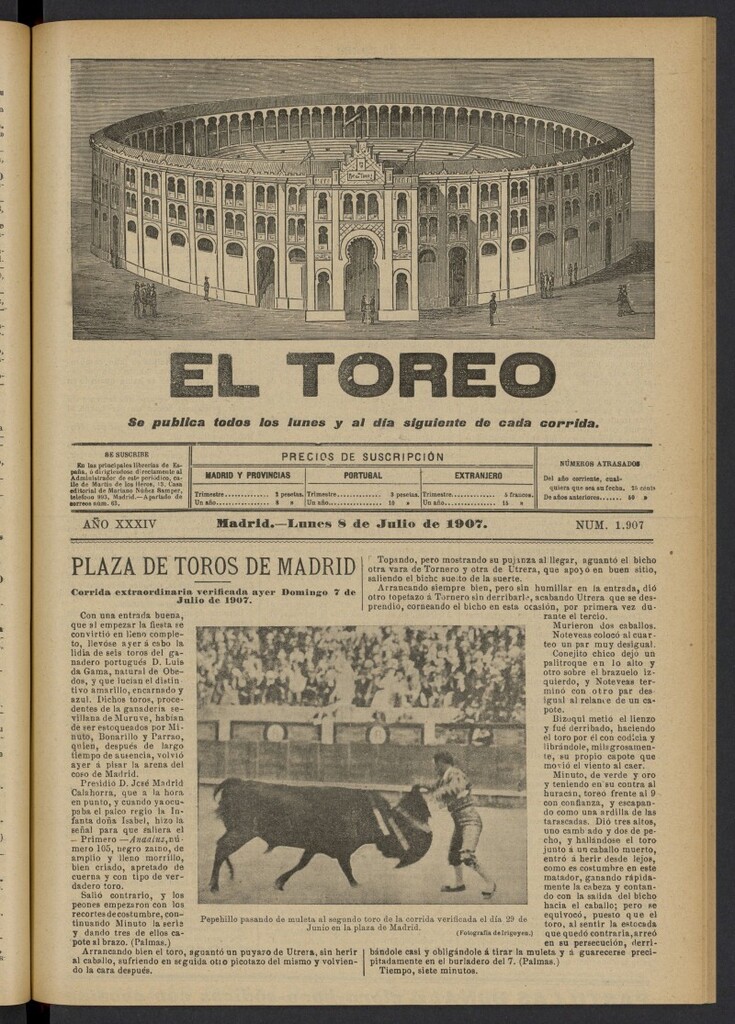 Miniatura de El Toreo: suplemento a "La Correspondencia Teatral" del 8 de julio de 1907, nº 1907