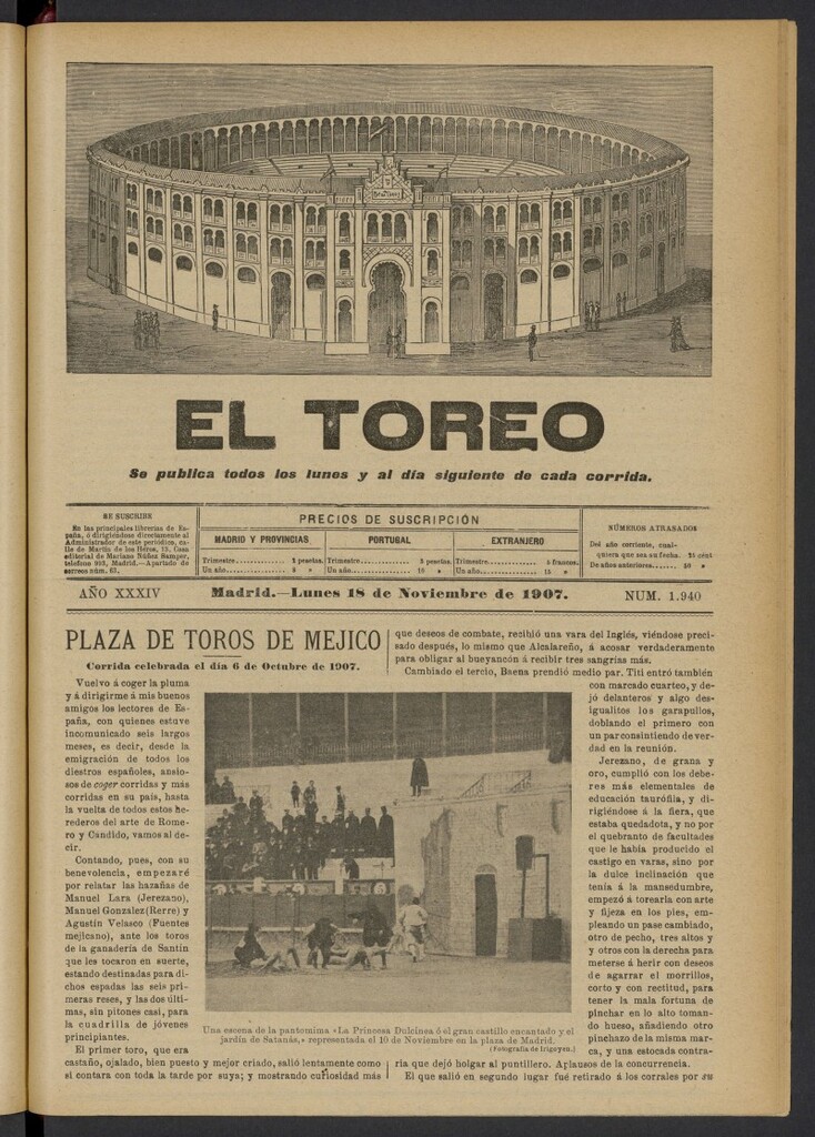 Miniatura de El Toreo: suplemento a "La Correspondencia Teatral" del 18 de noviembre de 1907, nº 1940