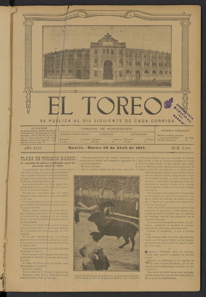 Miniatura de El Toreo: suplemento a "La Correspondencia Teatral" del 10 de abril de 1917, nº 2595