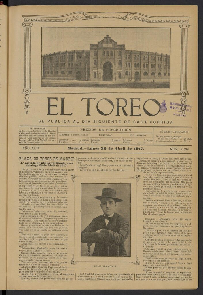 Miniatura de El Toreo: suplemento a "La Correspondencia Teatral" del 30 de abril de 1917, nº 2598