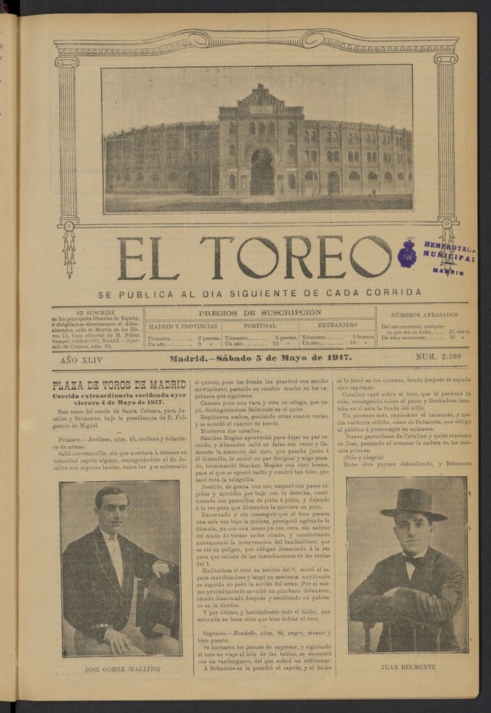 Miniatura de El Toreo: suplemento a "La Correspondencia Teatral" del 5 de mayo de 1917, nº 2599