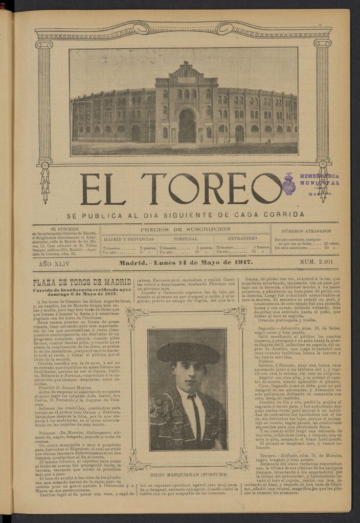 Miniatura de El Toreo: suplemento a "La Correspondencia Teatral" del 14 de mayo de 1917, nº 2601