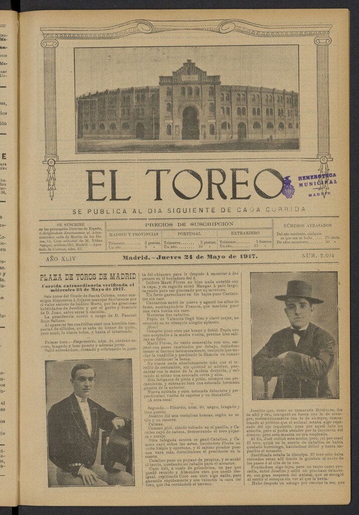 Miniatura de El Toreo: suplemento a "La Correspondencia Teatral" del 24 de mayo de 1917, nº 2604