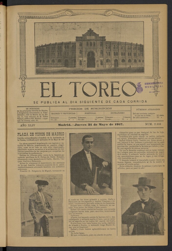 Miniatura de El Toreo: suplemento a "La Correspondencia Teatral" del 31 de mayo de 1917, nº 2606