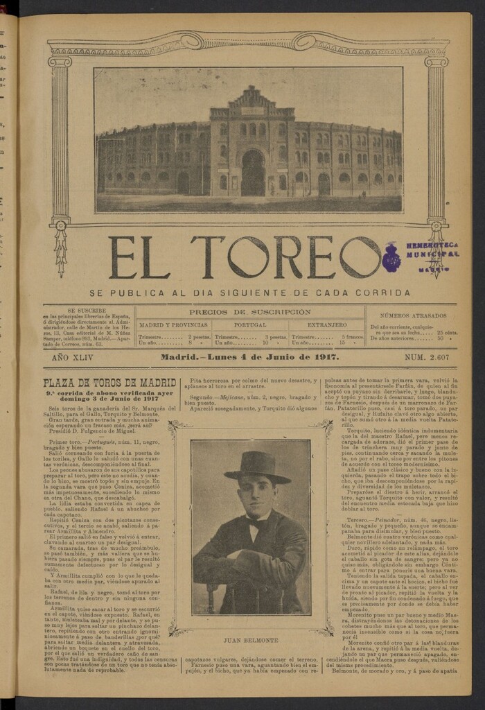 Miniatura de El Toreo: suplemento a "La Correspondencia Teatral" del 4 de junio de 1917, nº 2607