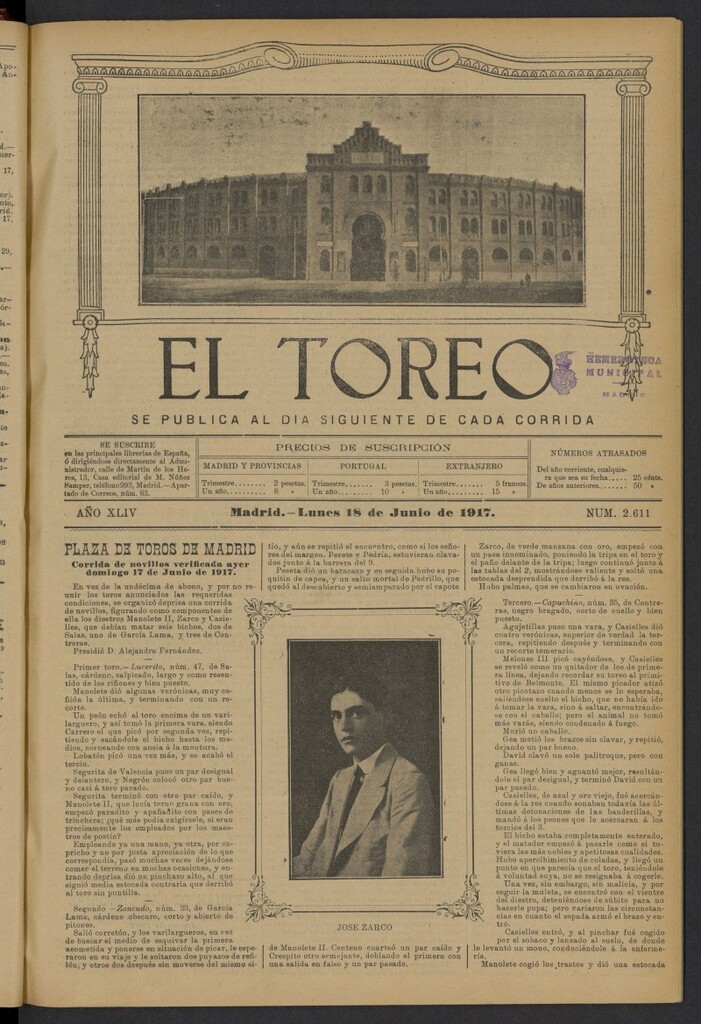 Miniatura de El Toreo: suplemento a "La Correspondencia Teatral" del 18 de junio de 1917, nº 2611