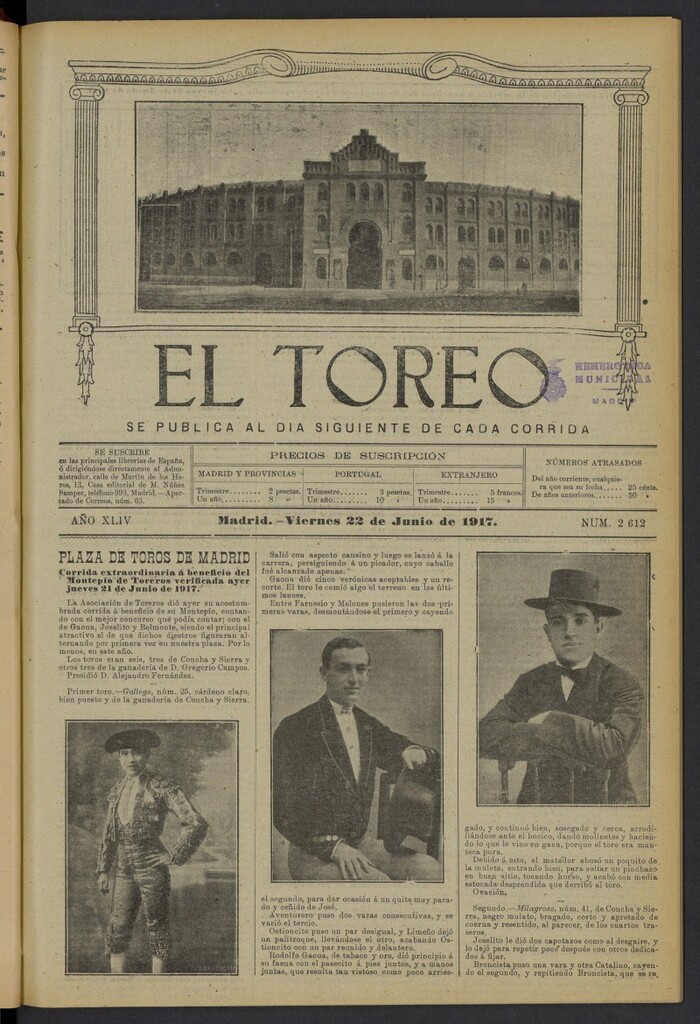 Miniatura de El Toreo: suplemento a "La Correspondencia Teatral" del 22 de junio de 1917, nº 2612