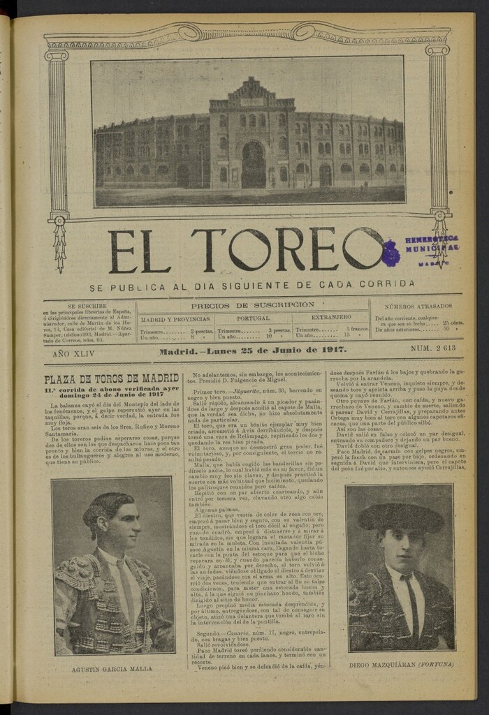Miniatura de El Toreo: suplemento a "La Correspondencia Teatral" del 25 de junio de 1917, nº 2613
