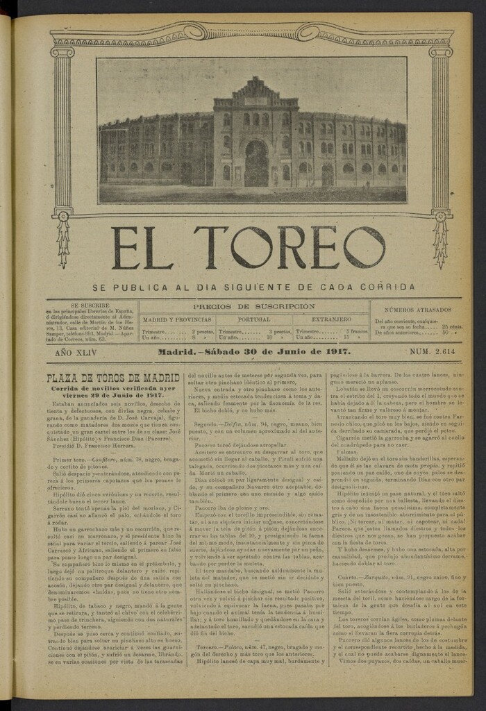 Miniatura de El Toreo: suplemento a "La Correspondencia Teatral" del 30 de junio de 1917, nº 2614